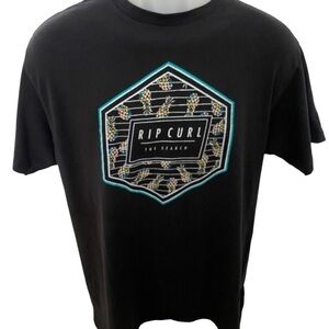 RIP CURL Surf Colorful Pineapples Black Tee Shirt Men L Large